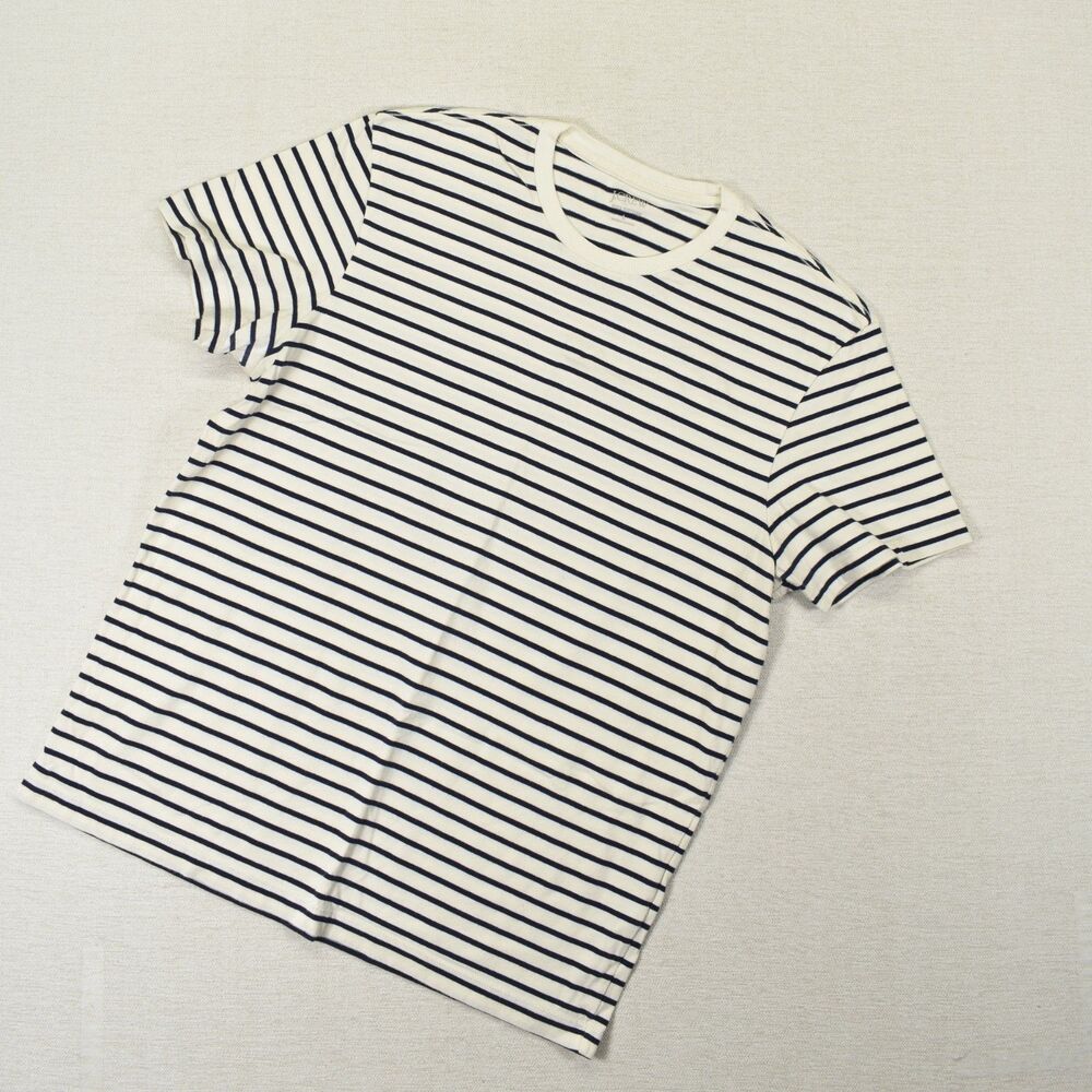 J Crew Womens Large Striped T Shirt White Navy Blue 100 Cotton Crew Neck Breton